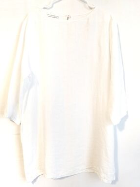 BRYN WALKER Minimalist White Linen Classic  Shift Dress L